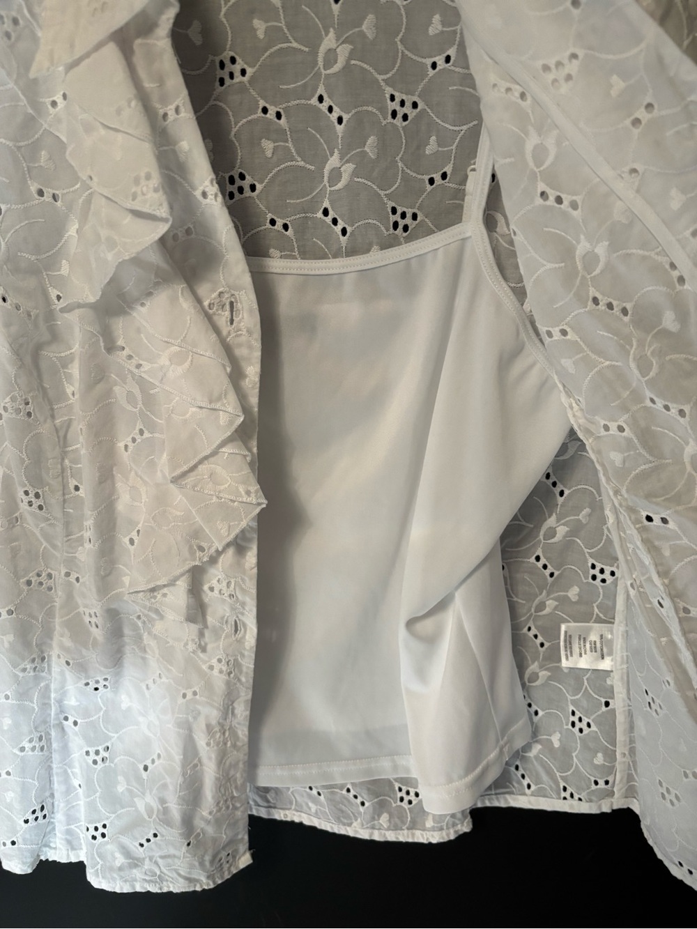 Samuel Dong White Eyelet Ruffle Button-Front Blouse & Shell-medium - Picture 3 of 5